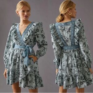 Anthropologie ruffle wrap mini dress XL